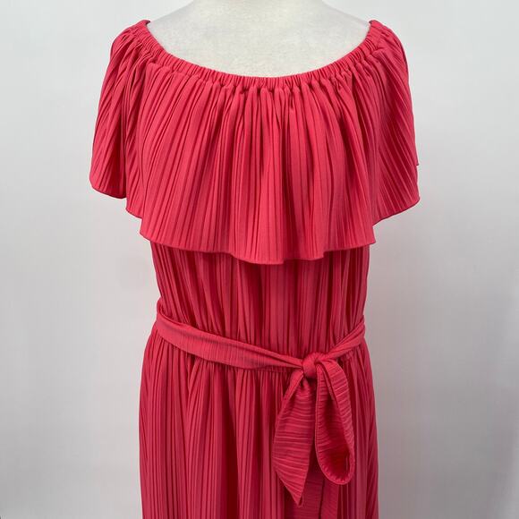 Lane Bryant Convertible Off the Shoulder Pleated Maxi Dress Coral Plus Womens 4X - Picture 3 of 11